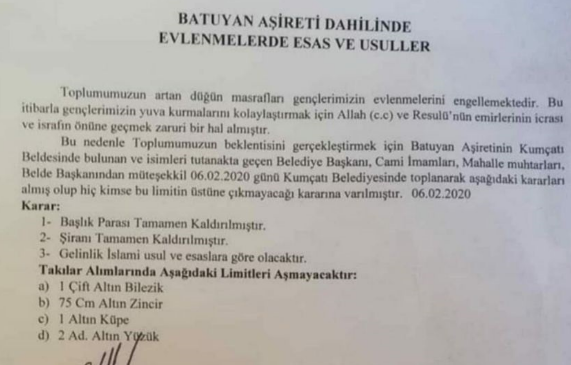 Şırnak’ta bir aşiret, düğün takılarına sınırlama kararı verdi